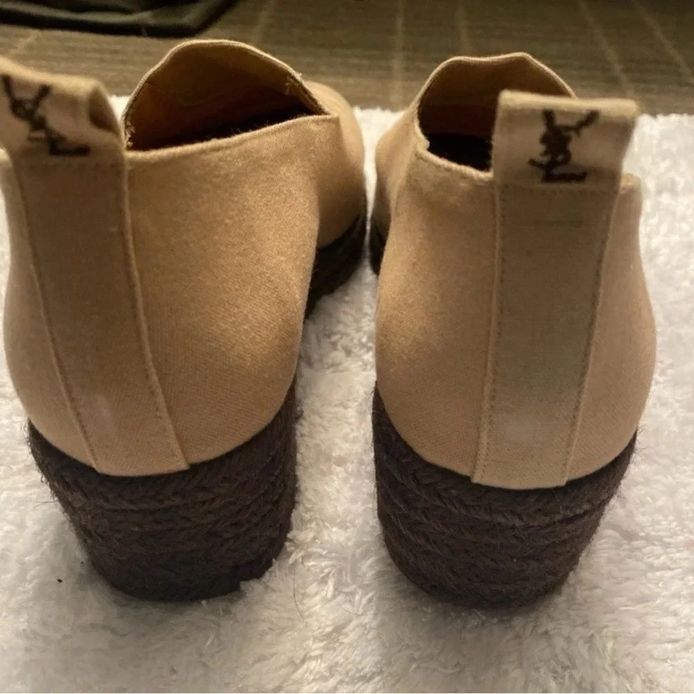 Vintage YSL Shoe Size 39 Canvas Yves Saint Laurent Wedges Tan Espadrilles IN BOX